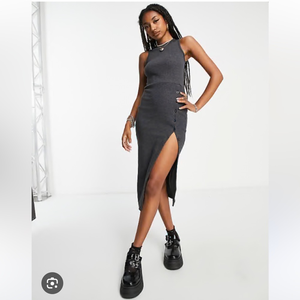 Public Desire Ribbed Body-Conscious Midi Dress With Thigh Slit